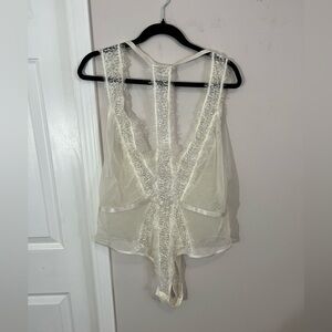 Kaviar Cream Lace Lingerie Bodysuit Teddy, 4X